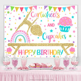 Gold Funkeln Radschläge Und Cupcakes Geburtstag Hintergrund